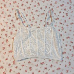 White corset top with lace and boning